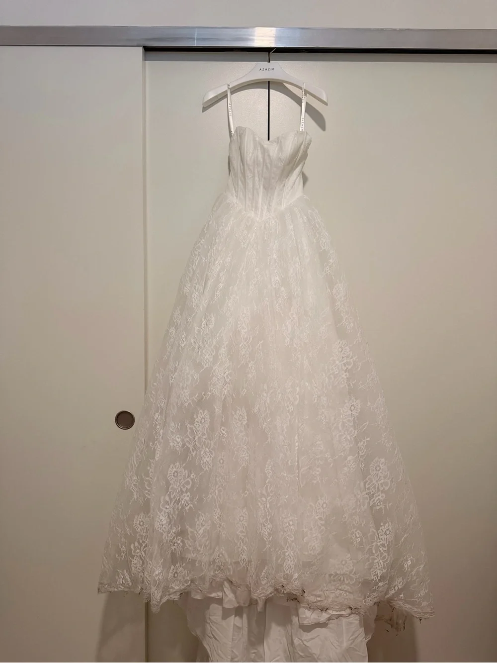 White Lace Ball Gown Dress by Azazie